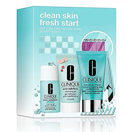 Mỹ phẩm Clinique Kem/Gel trị mụn - Set Dưỡng Da Hỗ Trợ Hỗ Trợ Cải Thiện Mụn Clinique Clean Skin Fresh Start 3 Món - Vua Hàng Hiệu