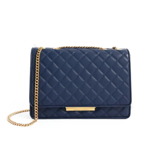 Túi Đeo Vai Nữ Charles & Keith CNK Double Chain Handle Quilted Bag CK2-20681002 Màu Xanh Navy