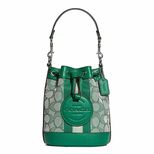 Coach - Túi Xách Tay Coach Mini Dempsey Bucket Bag In Signature Jacquard With Stripe And Patch Màu Xanh Lá - Vua Hàng Hiệu