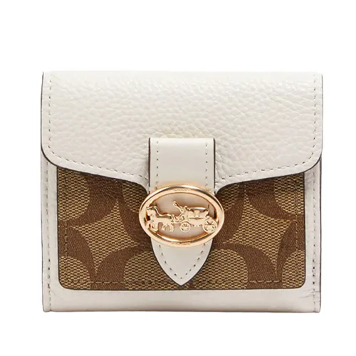 Coach - Ví Nữ Coach Georgie Small Wallet In Signature Canvas Màu Nâu Trắng - Vua Hàng Hiệu