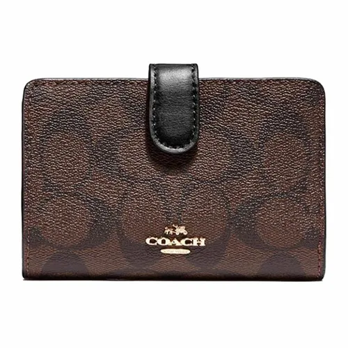Ví Nữ Coach Medium Corner Zip Wallet In Signature Canvas Màu Nâu Đen