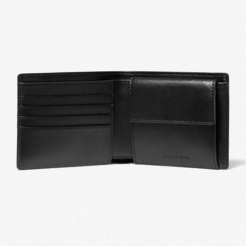 Ví Nam Michael Kors MK Hudson Pebbled Leather Logo Stripe Billfold Wallet With Coin Pouch 39F1LHDF3L 0001 Phối Màu Trắng Nâu-1