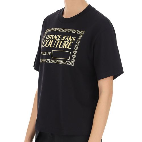 Áo Phông Versace Jeans Couture T-Shirt Nera Con Logo Dorato Per Donna 71HAHT13 CJ00T G89 Màu Đen-3