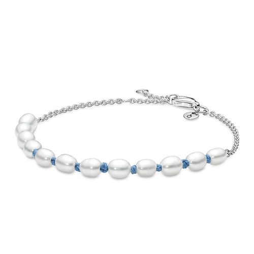 Vòng Đeo Tay Pandora Freshwater Cultured Pearl Blue Cord Chain Bracelet  591689C01 Màu Trắng Bạc