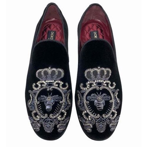 Giày Lười Dolce & Gabbana D&G Black Leather Bee Crown Loafers Màu Đen