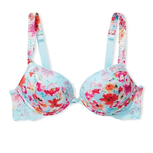 Thời trang - Áo Lót Victoria's Secret Bombshell Push-Up Bra Satin Phối Ren, Hoa 128236QCN Màu Xanh Size 32B - Vua Hàng Hiệu