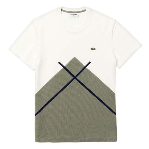 Áo Phông Lacoste Men's Made In France Crew Neck Jacquard Patterned Piqué T-Shirt Màu Trắng - Xanh Size M