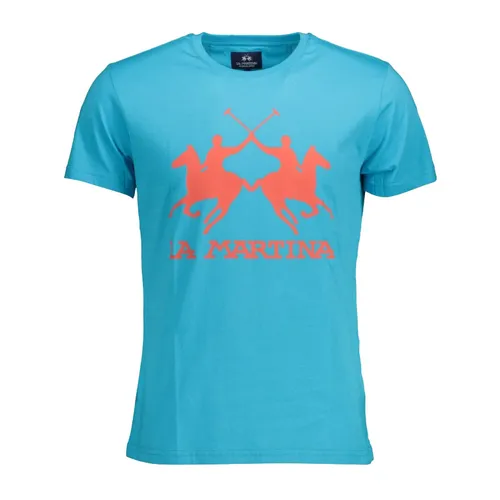 Thời trang - Áo Phông Nam La Martina In Logo Lớn Màu Xanh Dương Nhạt Size M - Vua Hàng Hiệu