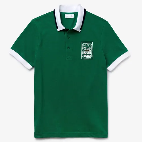Áo Polo Lacoste Roland Garros Cotton Polo Shirt With Plant Motif PH0007 51 B0Z Màu Xanh Green Size XS