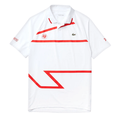 Áo Polo Lacoste Roland Garros Novak Djokovic Polo Men White Red DH4741 00 N7J Màu Trắng - Đỏ Size XS