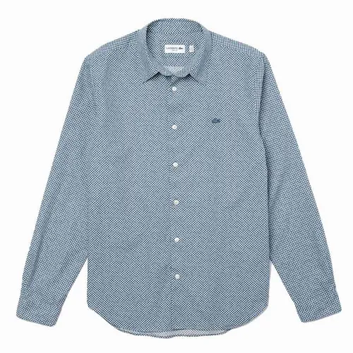Áo Sơ Mi Lacoste Men's Slim Fit Tennis Ball Pattern Cotton Poplin Shirt CH2903 51 8KW Màu Xanh Blue Size M