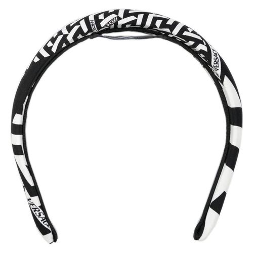Bờm Tóc Versace Logo-Print Silk Headband Màu Trắng Đen