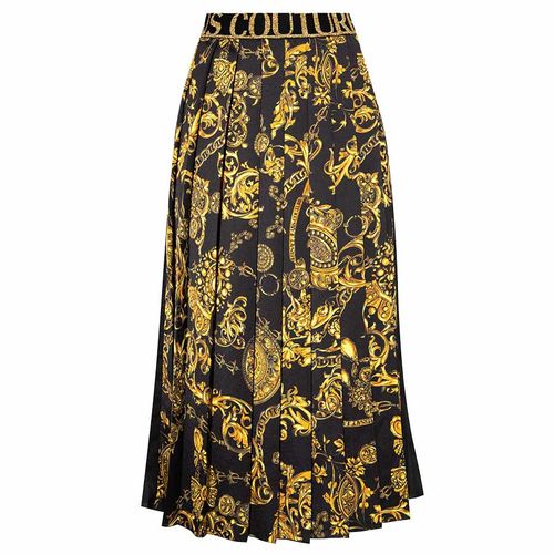 Chân Váy Dáng Dài Versace Jeans Couture Pleated Skirt Họa Tiết 71HAE805 NS006 G89 Màu Đen Vàng