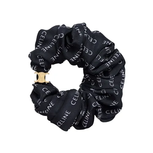 Dây Buộc Tóc Celine Scrunchy Rayure Bracelet In Brass With Gold Finish And Black Silk Màu Đen