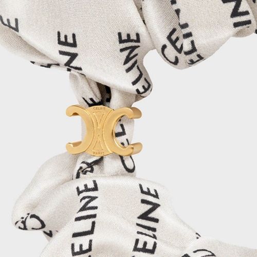 Dây Buộc Tóc Celine Scrunchy Rayure Bracelet In Brass With Gold Finish And White Silk Màu Trắng-3