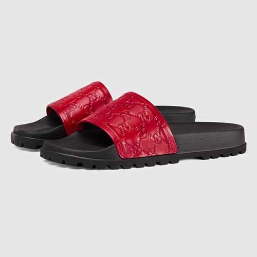 Dép Gucci Men's Black Signature Slide Sandal Màu Đỏ
 Size 40-5