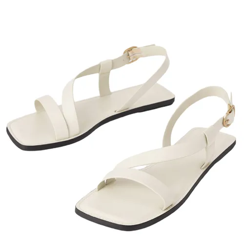 Dép Nữ Charles & Keith CNK Asymmetric Slingback Flat Sandals - Chalk 70060591 Màu Trắng Size 38