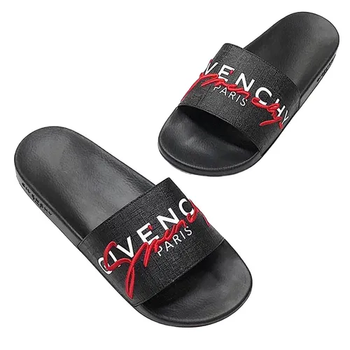 Dép Quai Ngang Givenchy Đen Chữ Đỏ Thêu Size 41