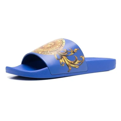 Dép Versace Jeans Couture Baroque Pattern-Print Open-Toe Slides Màu Xanh Dương Size 41