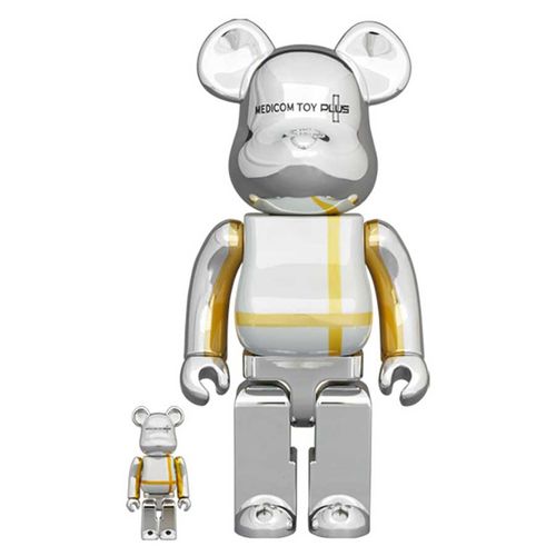 Đồ Chơi Mô Hình Bearbrick Medicom Toy Plus Silver Chrome Version Màu Bạc Size 100% + 400%