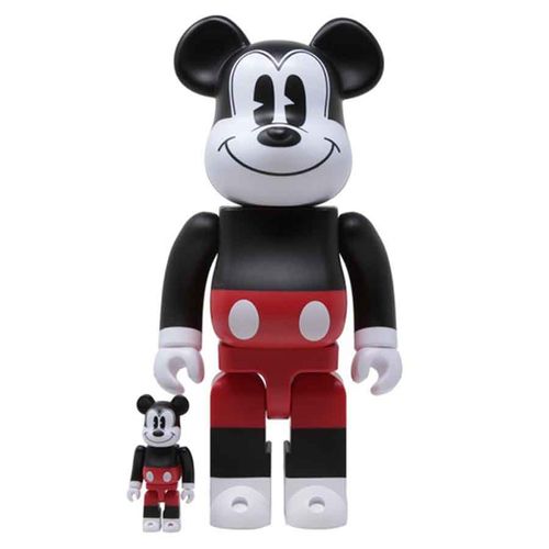 Đồ Chơi Mô Hình Bearbrick R&W Mickey Mouse Màu Đen Đỏ Size 100% + 400%