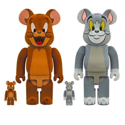 Đồ Chơi Mô Hình Bearbrick Tom and Jerry Tom Flocky Màu Xám Nâu Size 100% + 400%