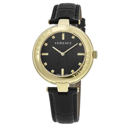Đồng Hồ Nữ Versace New Lady Gold Plated Black Dial Leather Strap Women's Watch VE2J00421 Màu Vàng Đen