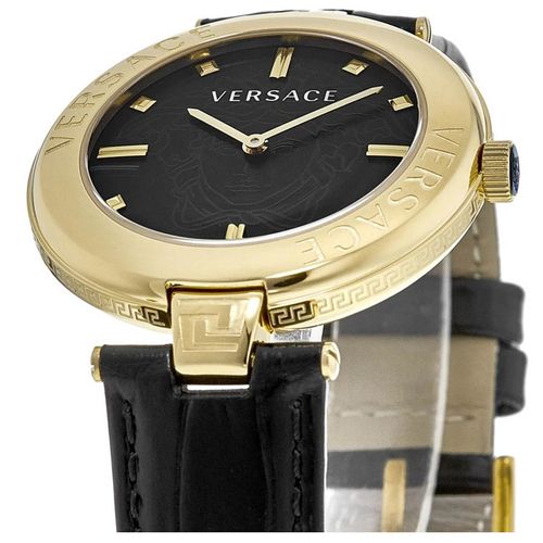 Đồng Hồ Nữ Versace New Lady Gold Plated Black Dial Leather Strap Women's Watch VE2J00421 Màu Vàng Đen-3