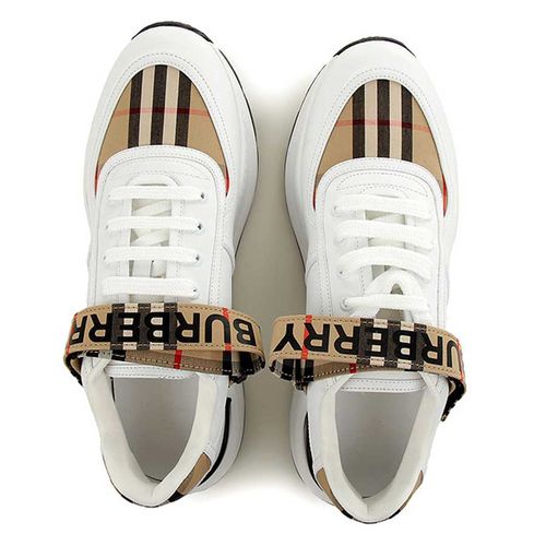 Giày Sneakers Burberry Logo Detail Leather and Vintage Check Sneakers Màu Trắng - Vàng Size 37-5