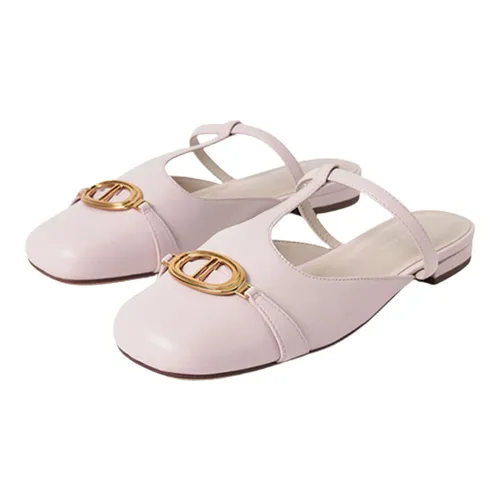 Giày Sục Nữ Charles & Keith CNK Metallic Accent Cut-Out Flat Mules 70900383 Light Pink Màu Hồng Nhạt