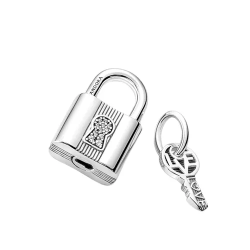 Hạt Vòng Charm Pandora Padlock And Key Dangle 790088C01 Màu Bạc