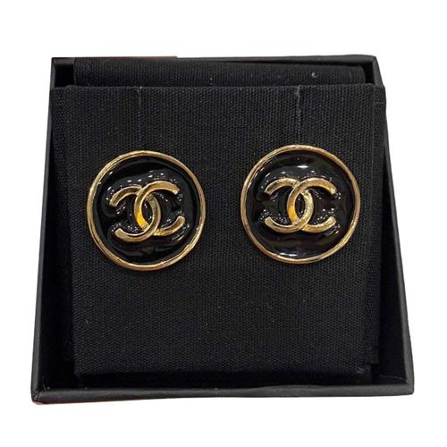 Khuyên Tai Chanel CC Button Clip-on Earrings Black Màu Đen - Vàng Gold