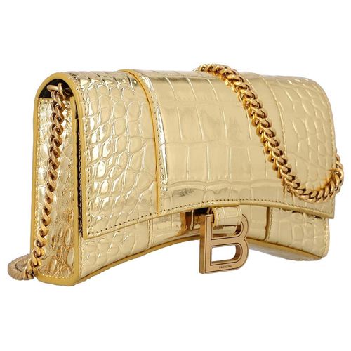 Túi Đeo Chéo Balenciaga Hourglass Croc-Embossed Leather Wallet-On-Chain In Gold Màu Vàng Gold-3