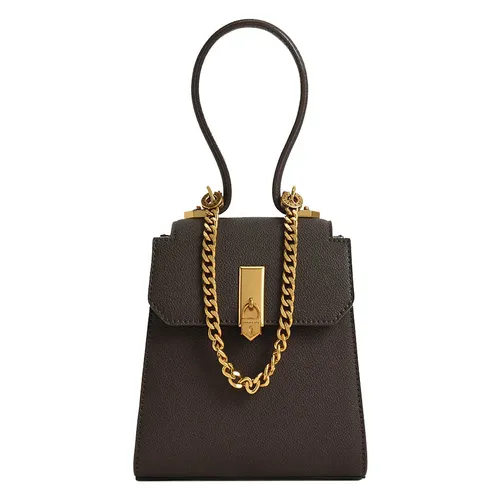 Túi Đeo Chéo Nữ Charles & Keith CNK Geometric Top Handle Chain-Link Bag - Dark Moss 50270882-1 Màu Nâu Đậm