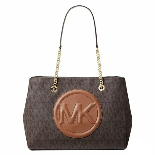 Túi Đeo Vai Michael Kors MK Brynn Large Logo And Faux Leather Tote Bag Màu Nâu Đen