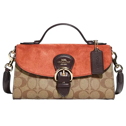 Túi Xách Coach Kleo Top Handle In Signature Canvas Màu Cam - Nâu