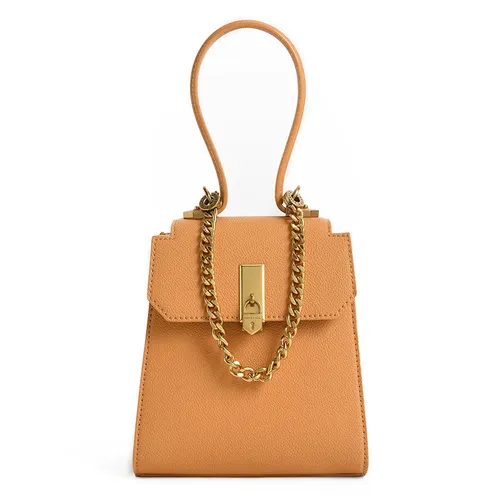 Túi Xách Nữ Charles & Keith CNK Geometric Top Handle Chain-Link Bag 50270882-1 Màu Cam Nâu