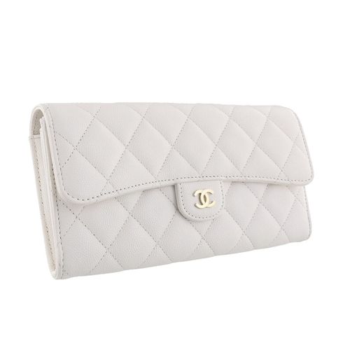 Ví Chanel Dáng Dài Classic Long Flap Wallet White AP0241 Caviar Leather Màu Trắng-4