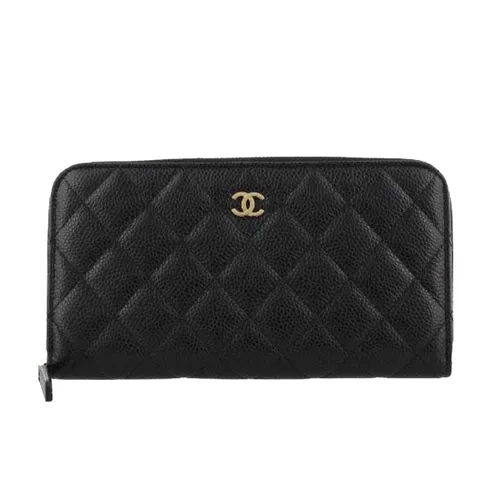 Chanel Zip Around Wallet Quilted Diamond Long Black in Caviar with  Goldtone  US