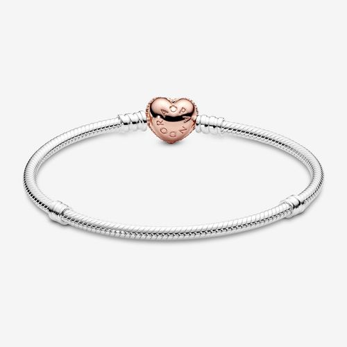Vòng Đeo Tay Pandora Moments Pavé Heart Clasp Snake Chain Bracelet 586292CZ Màu Bạc Size 16-2