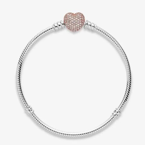 Vòng Đeo Tay Pandora Moments Pavé Heart Clasp Snake Chain Bracelet 586292CZ Màu Bạc Size 16-3