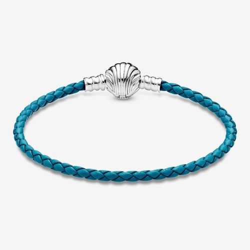 Vòng Đeo Tay Pandora Moments Seashell Clasp Turquoise Braided Leather Bracelet 598951C01 Màu Xanh Lam-5