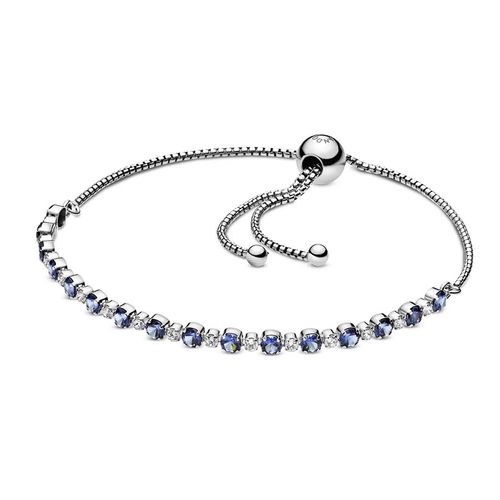 Vòng Đeo Tay Pandora Blue And Clear Sparkle Slider Bracelet 599377C01 Màu Bạc Xanh