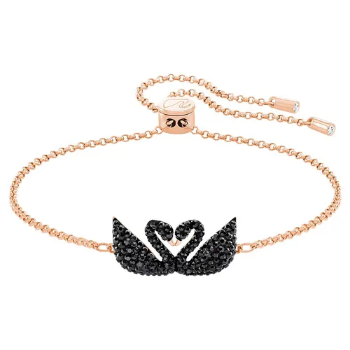 Trang sức Vòng đeo tay Mạ vàng hồng - Vòng Đeo Tay Swarovski Iconic Swan Bracelet Black, Rose Gold-Tone Plated 5344132 Màu Vàng Mặt Đen - Vua Hàng Hiệu