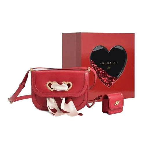Set Túi Nữ Charles & Keith CNK Qixi Gift Set Satin Scarf Bag & AirPods Pouch Màu Đỏ