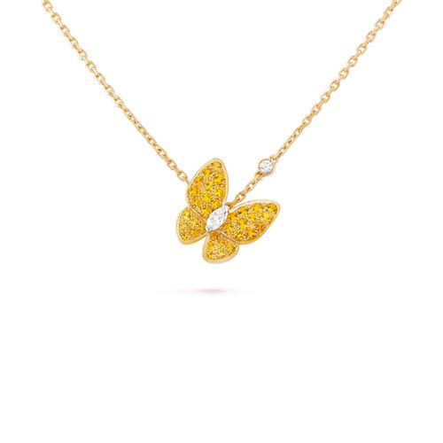 Dây Chuyền Van Cleef & Arpels Two Butterfly Diamond Sapphire 18k Yellow Gold Màu Vàng Gold