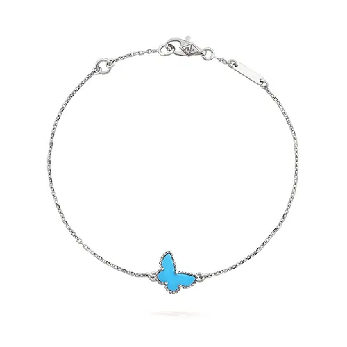 Trang sức Vòng đeo tay Vàng trắng 18k - Vòng Đeo Tay Jewery Luxury Alhambra Butterfly Turquoise Gold 18k White Gold Bản 9mm Màu Vàng Trắng - Vua Hàng Hiệu