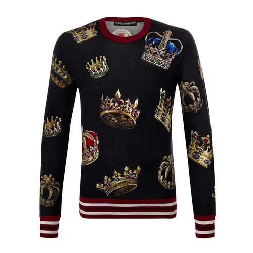 Áo Nỉ Nam Dolce & Gabbana D&G Black Crown Print Silk Pullover Sweater Màu Đen Size M