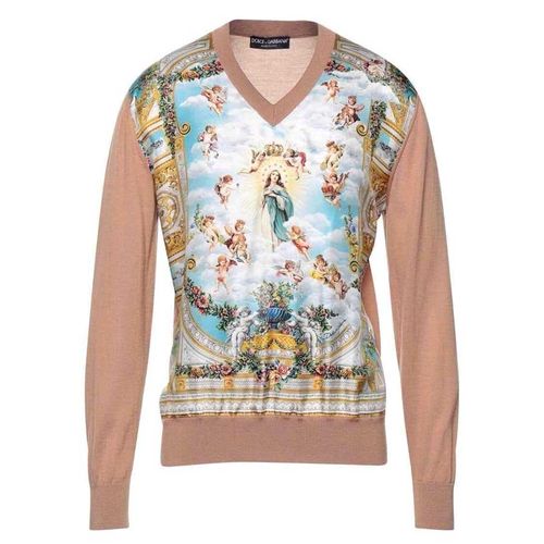 Áo Len Nam Dolce & Gabbana D&G  Beige Embroidered Sweatshirt Màu Be