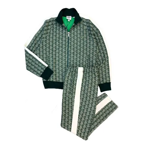 Bộ Quần Áo Nỉ Lacoste Unisex L!VE Monogram Patterned Jacquard Zip Jacket SH2759-7M4 Màu Xanh Size S